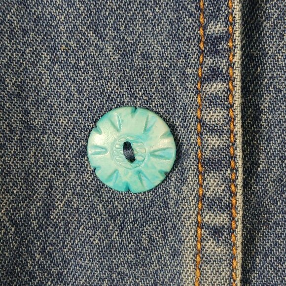 Art to Wear Jean Jacket Womens S Blue Embroidered Floral Beaded Boho Denim - Picture 10 of 13